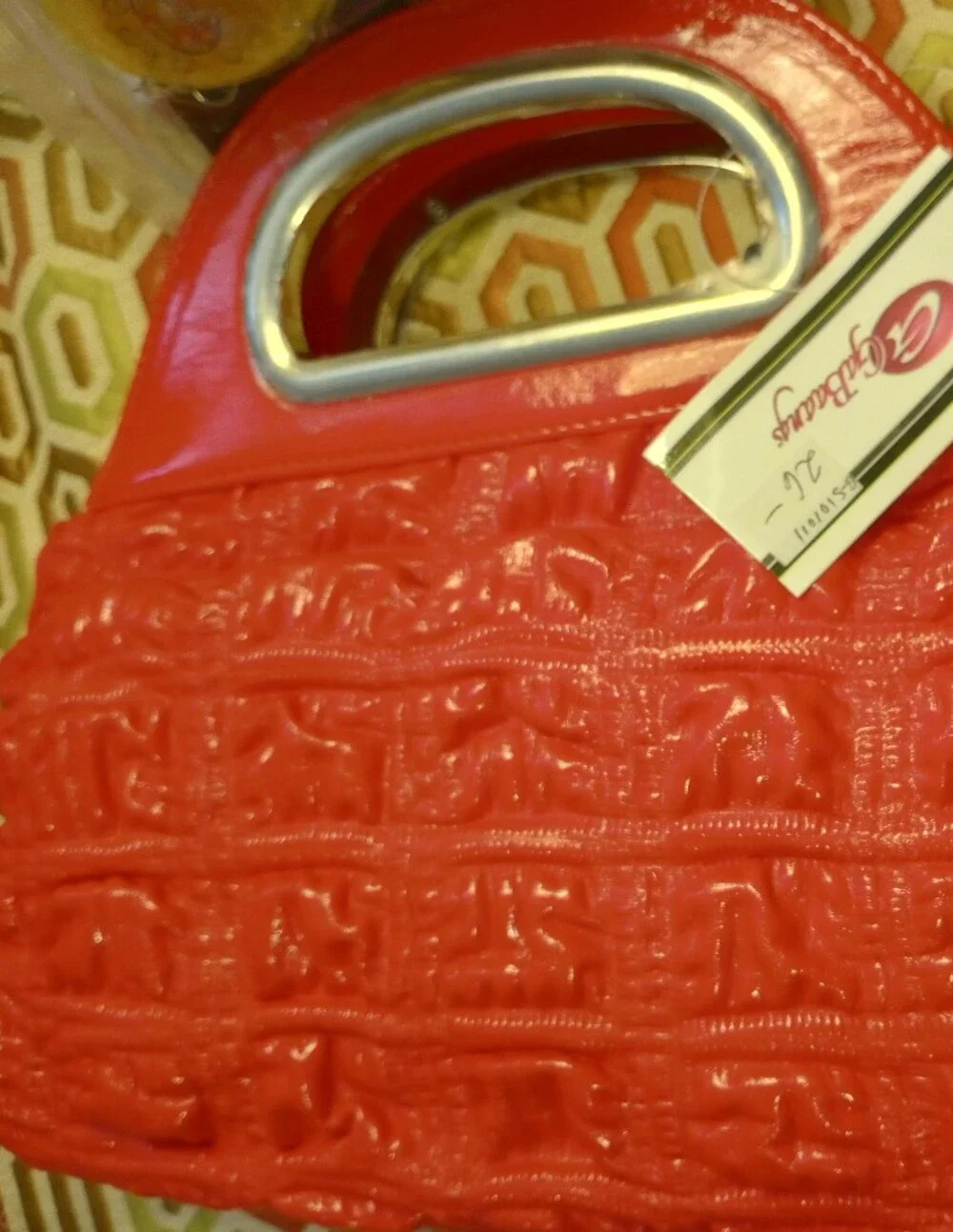 Red Ruffled Handbag with Silver Accent - Picture 7 of 14
